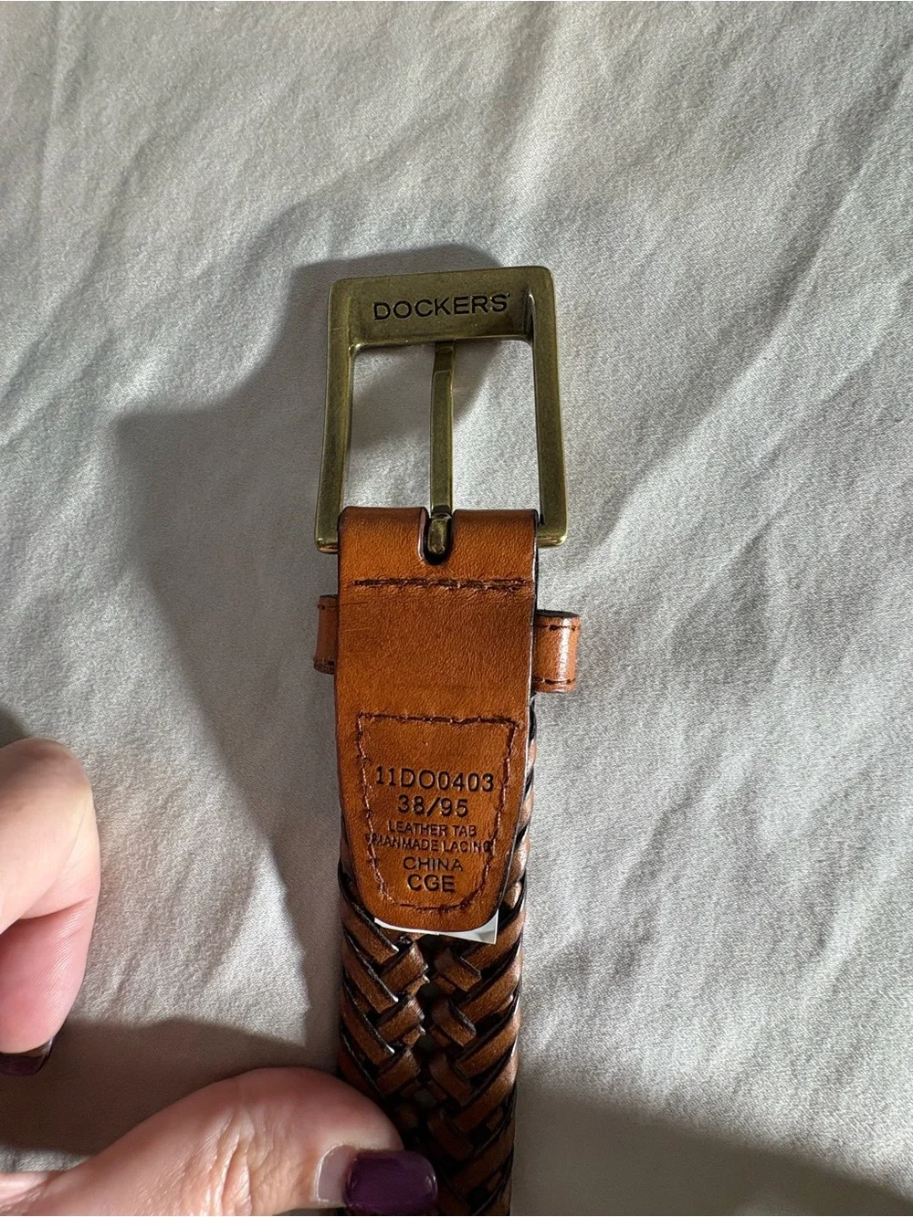 Dockers Braided Leather Belt in Tan with Brass Buckle